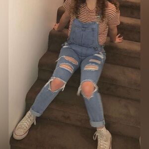 Lightly Worn Vintage Denim Ripped Overalls
